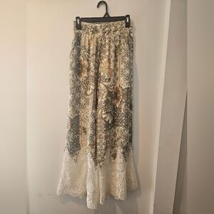 Miss Me Floral Patchwork Wide Leg Pants in Cream, Green & Brown